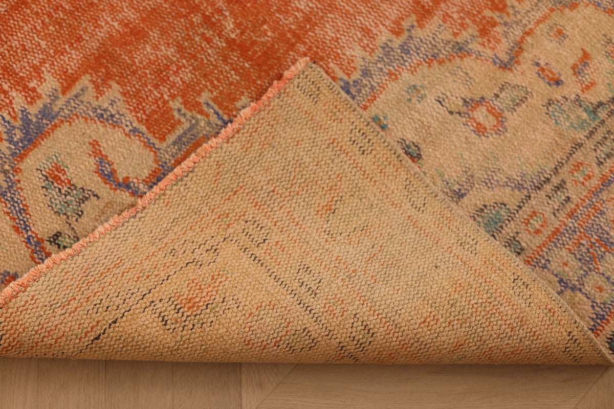 Vintage Manisa Turkish Area Rug 5x8 ft — Orange & Blue Floral