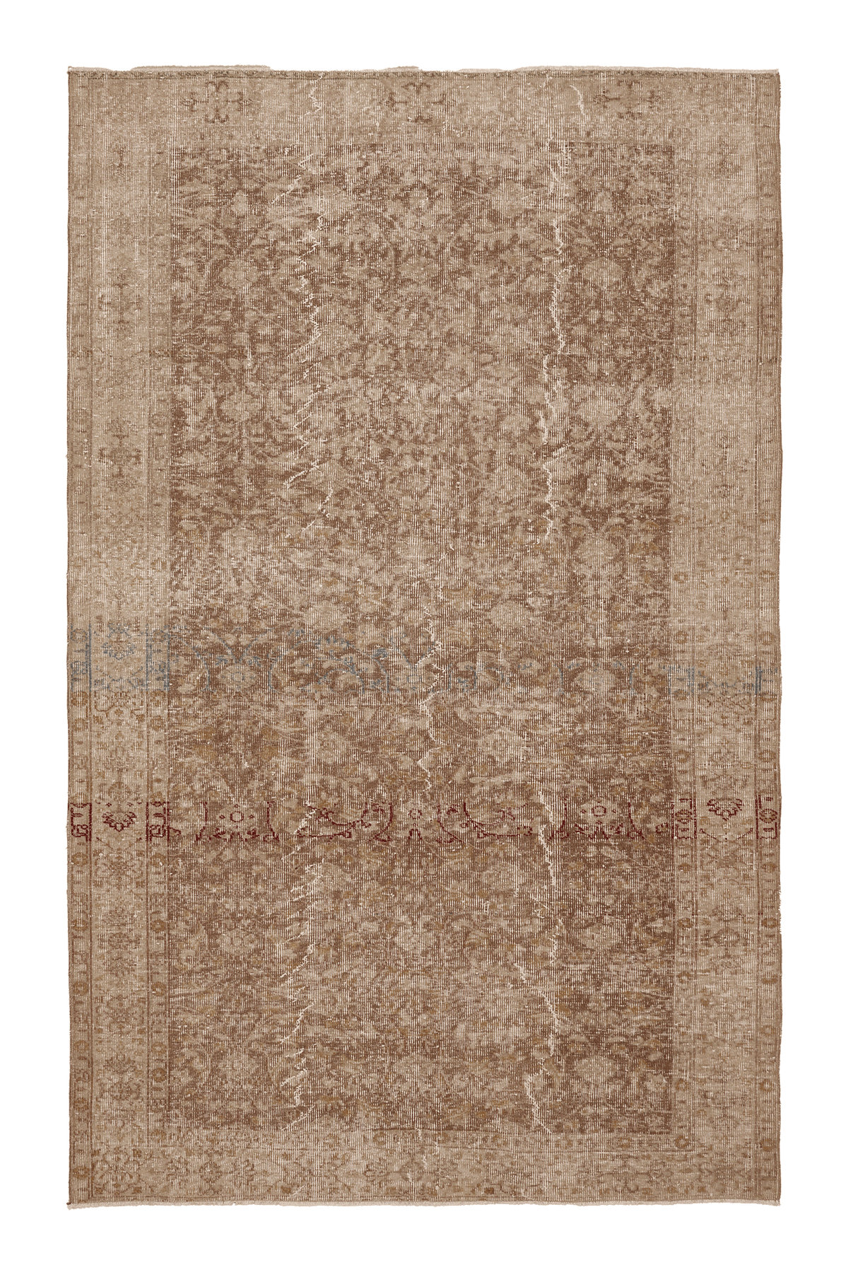Vintage Isparta Turkish Area Rug 5x9 ft — Beige & Brown Floral