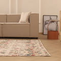 Vintage Isparta Turkish Area Rug 7x9 ft — Beige & Red Floral
