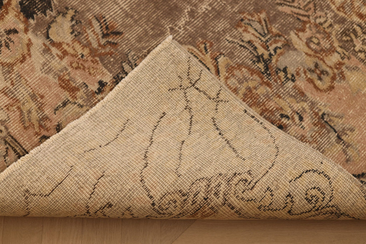 Vintage Isparta Turkish Area Rug 6x9 ft — Beige & Brown Floral