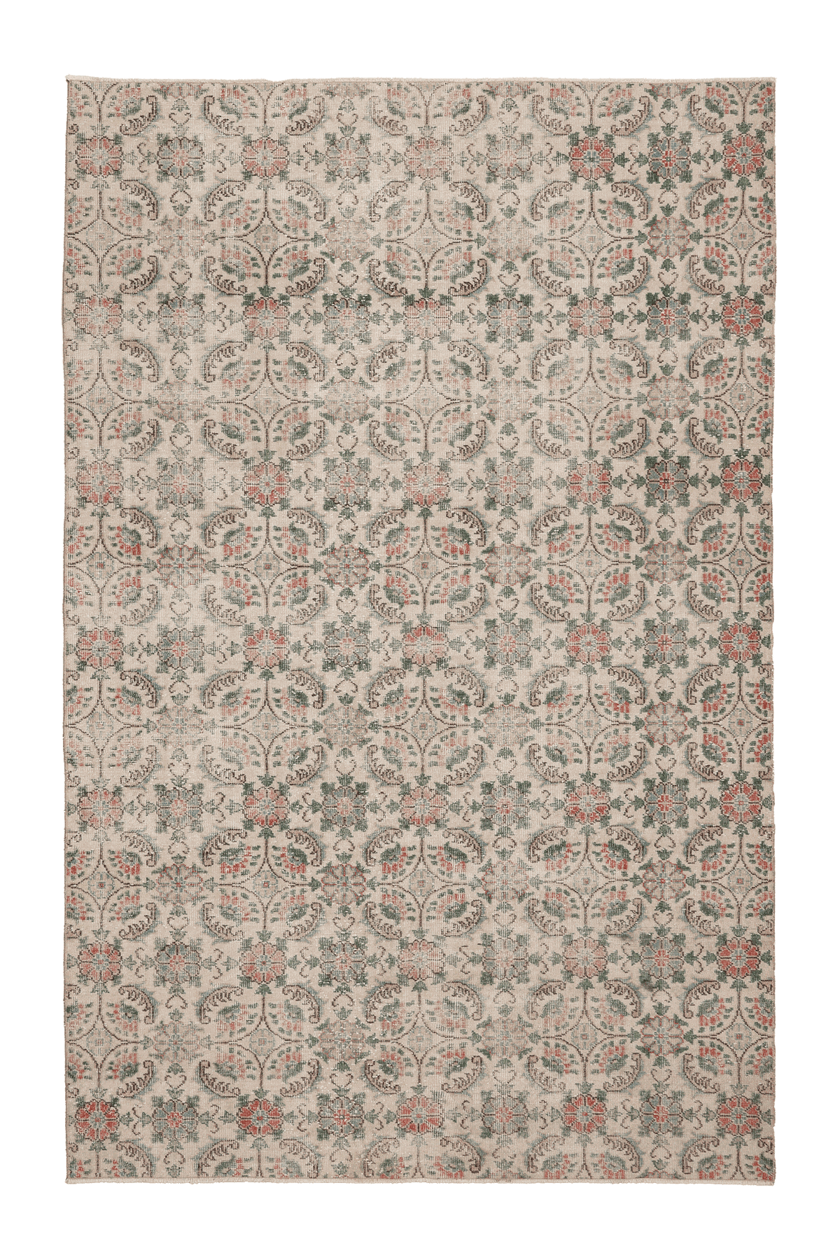 Vintage Isparta Turkish Area Rug 6x10 ft — Beige & Green Floral