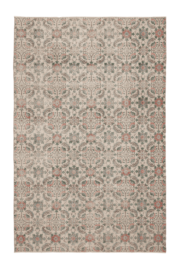 Vintage Isparta Turkish Area Rug 6x10 ft — Beige & Green Floral