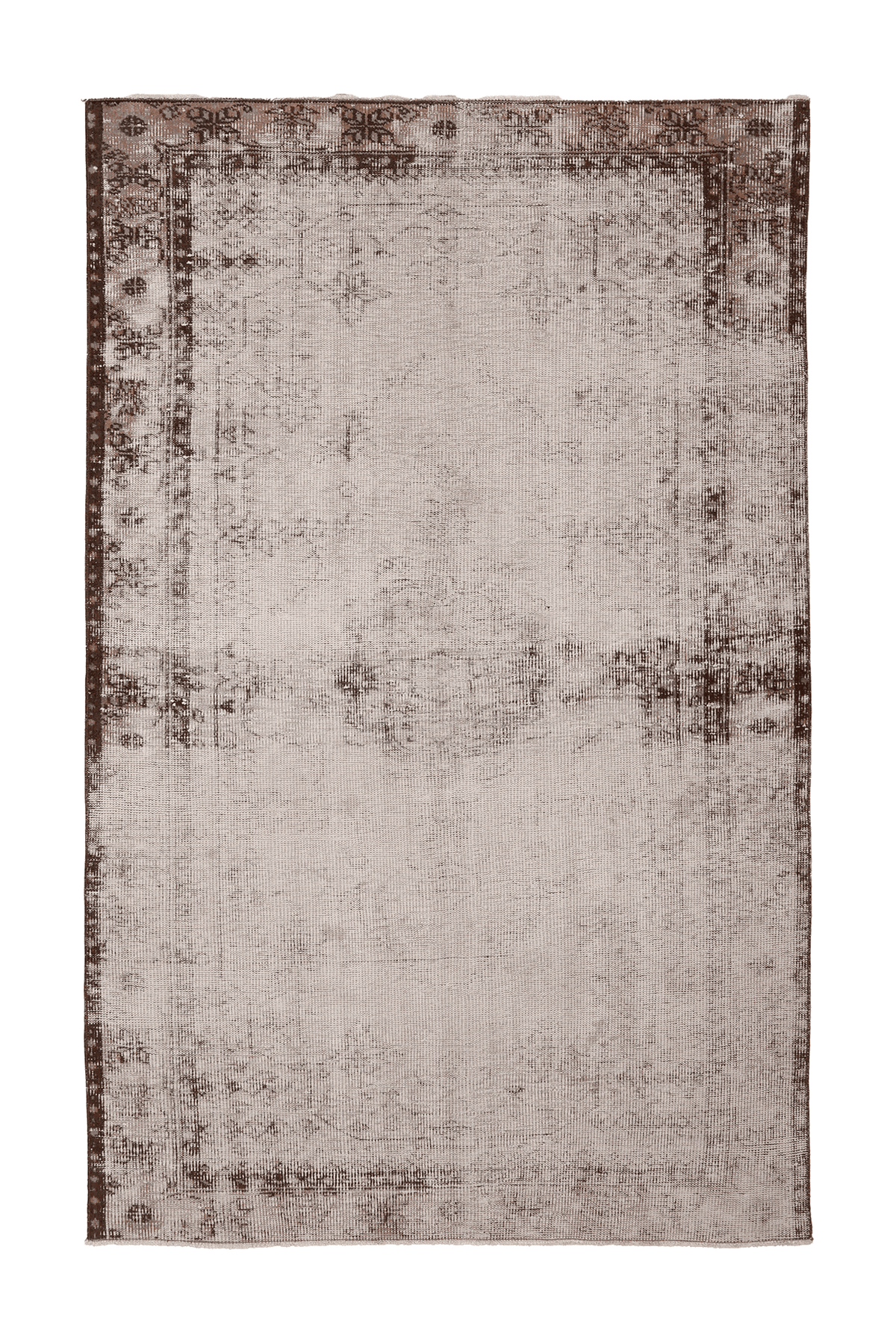 Vintage Manisa Turkish Area Rug 5x8 ft — Beige & Brown Floral