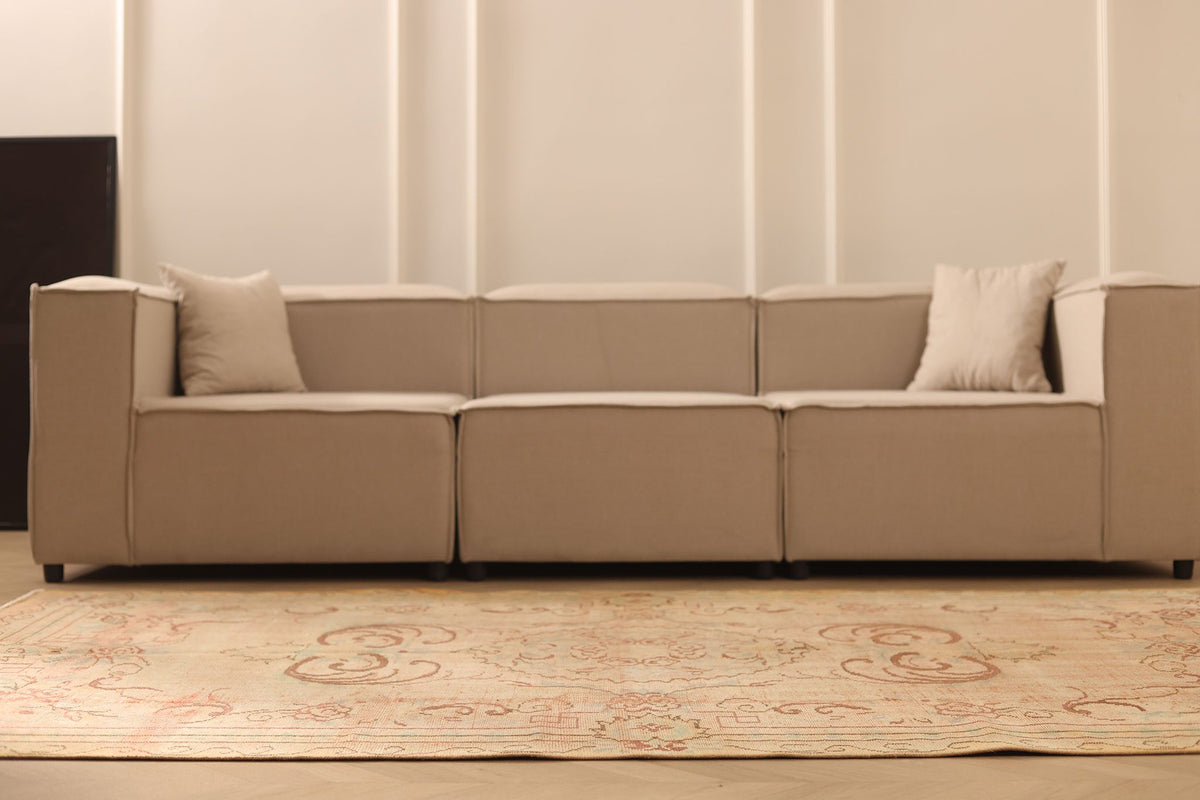 Vintage Manisa Turkish Area Rug 5x9 ft — Beige & Brown Floral