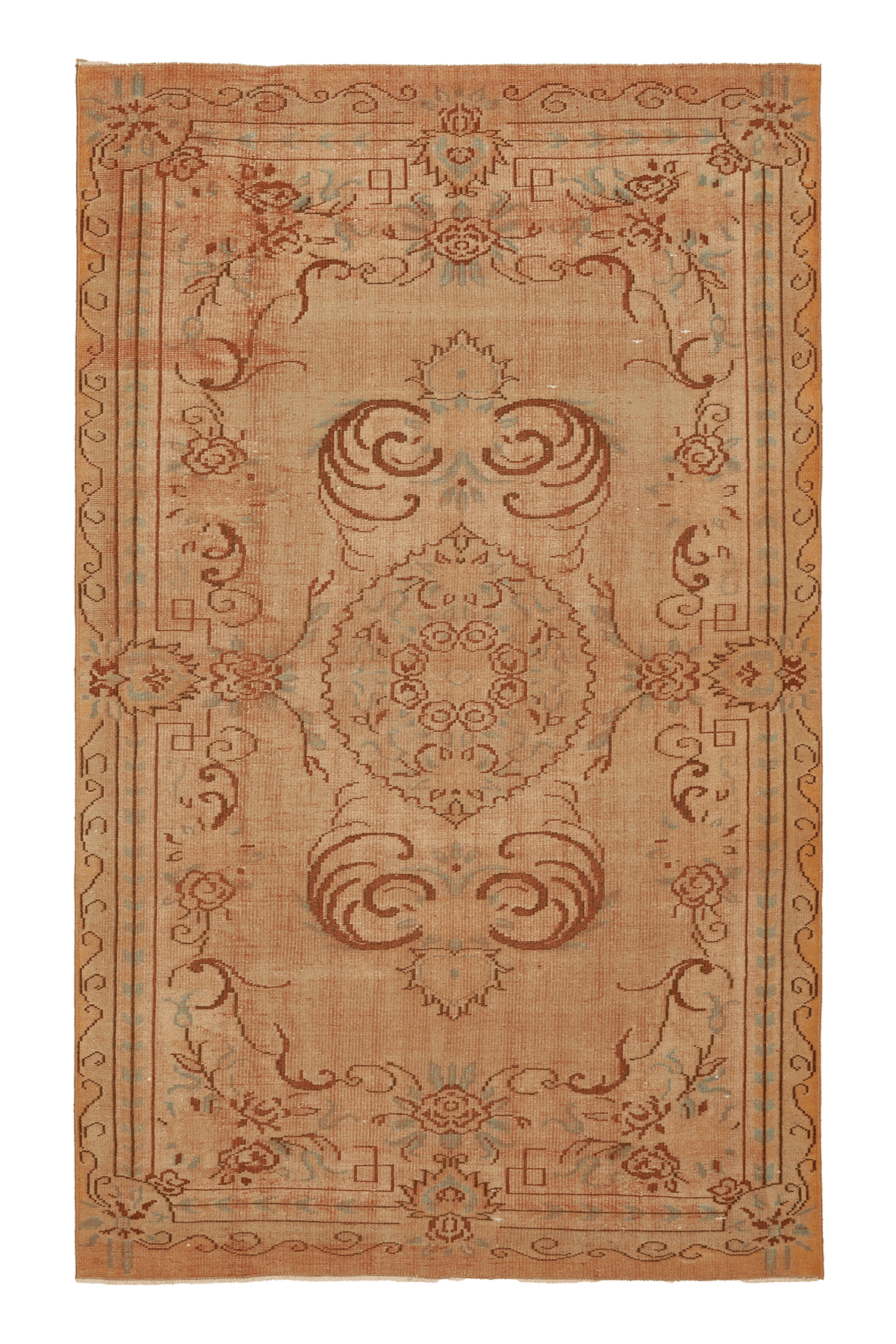Vintage Manisa Turkish Area Rug 5x9 ft — Beige & Brown Floral