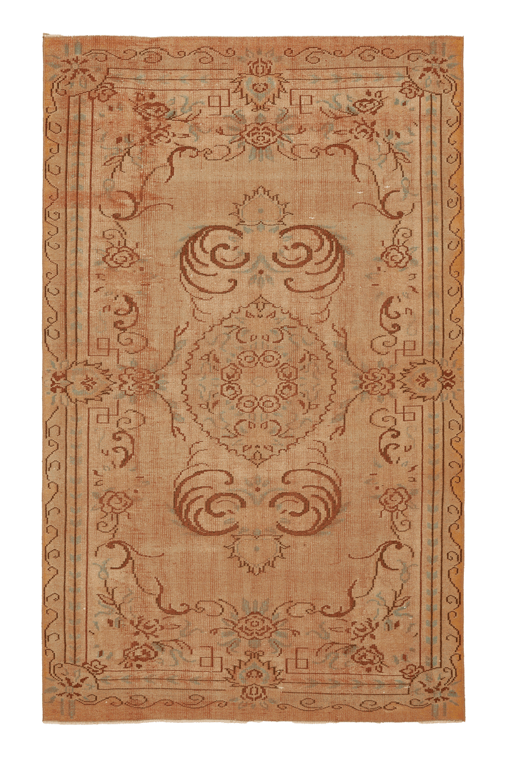 Vintage Manisa Turkish Area Rug 5x9 ft — Beige & Brown Floral
