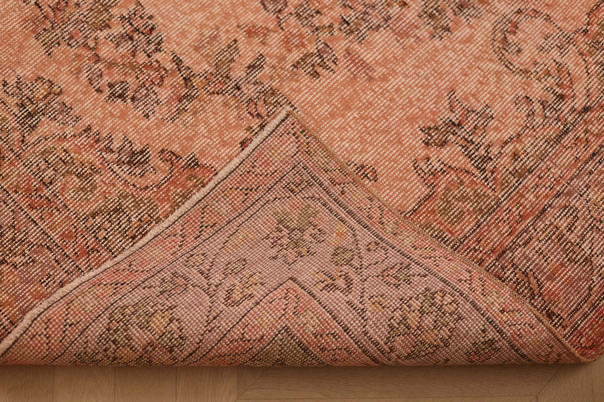 Vintage Isparta Turkish Area Rug 5x9 ft — Orange & Brown Floral