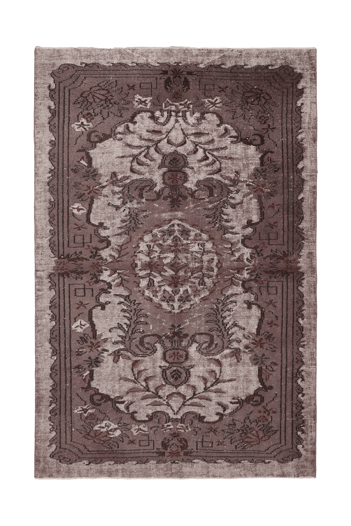 Vintage Manisa Turkish Area Rug 6x9 ft — Brown & Gray Floral