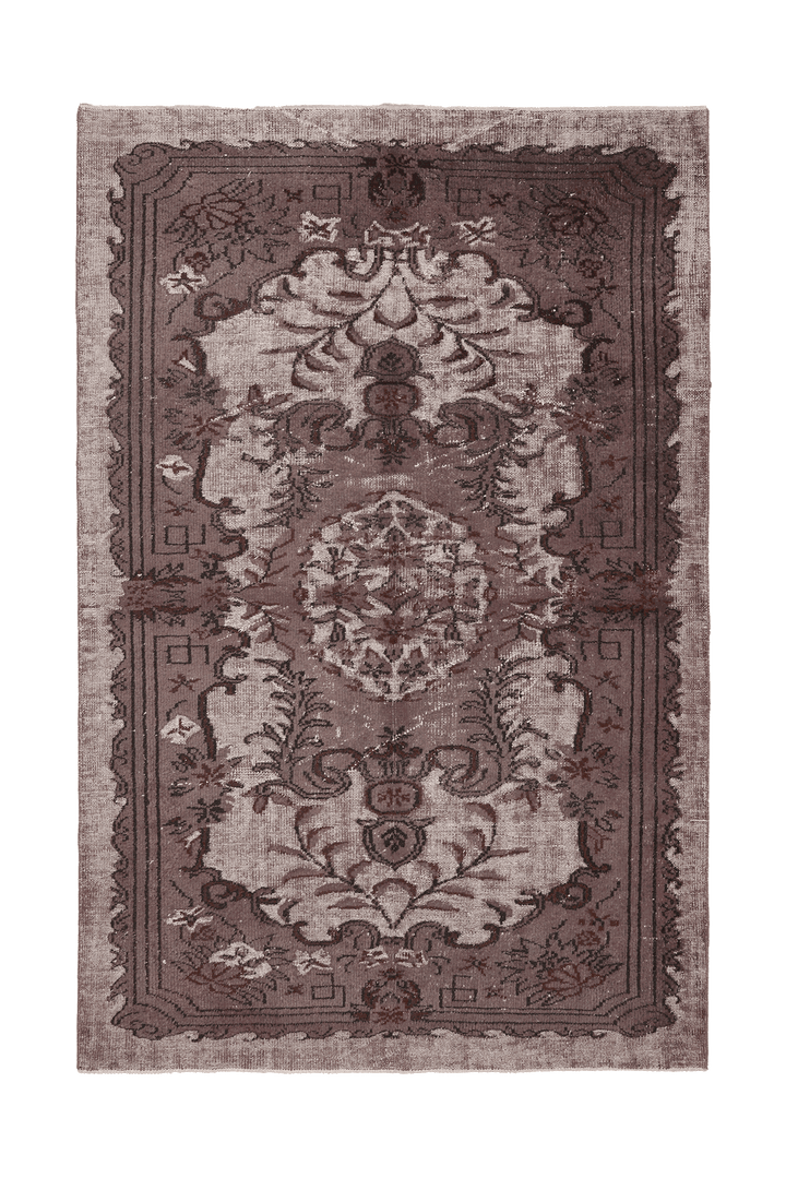 Vintage Manisa Turkish Area Rug 6x9 ft — Brown & Gray Floral