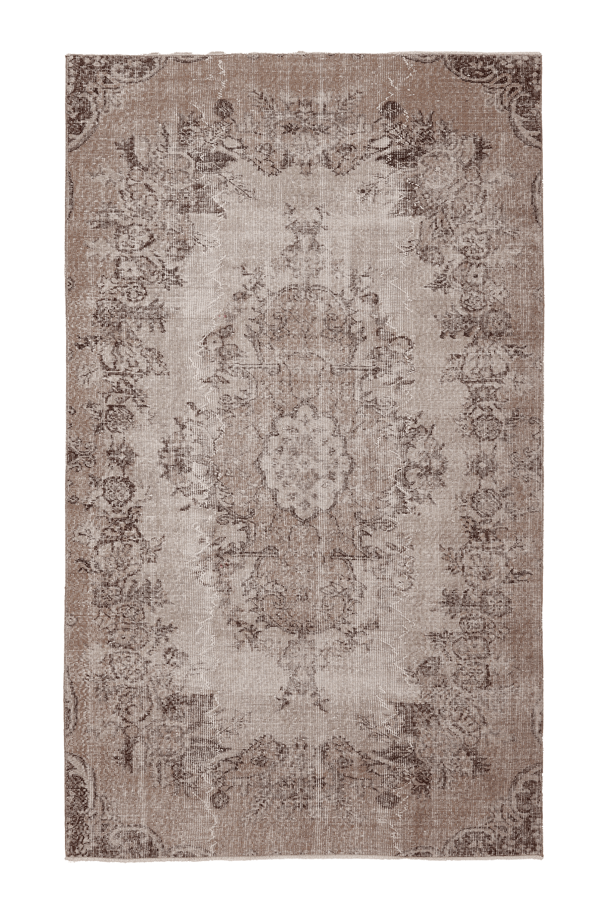 Vintage Isparta Turkish Area Rug 5x9 ft — Beige & Brown Floral