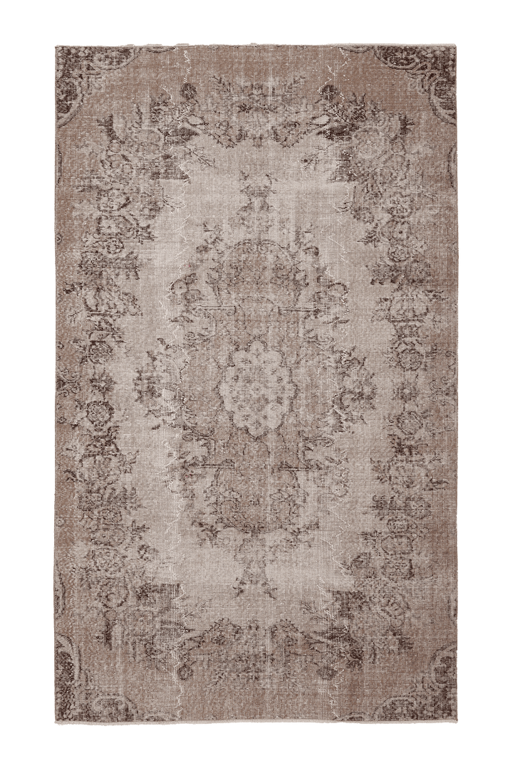 Vintage Isparta Turkish Area Rug 5x9 ft — Beige & Brown Floral
