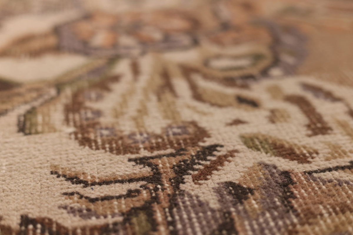Vintage Isparta Turkish Area Rug 5x9 ft — Beige & Brown Floral