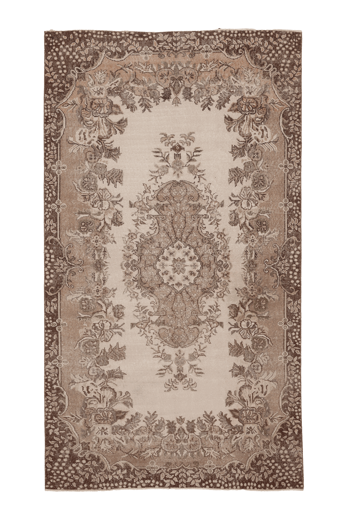 Vintage Isparta Turkish Area Rug 5x9 ft — Beige & Brown Floral