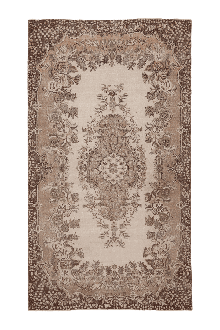 Vintage Isparta Turkish Area Rug 5x9 ft — Beige & Brown Floral