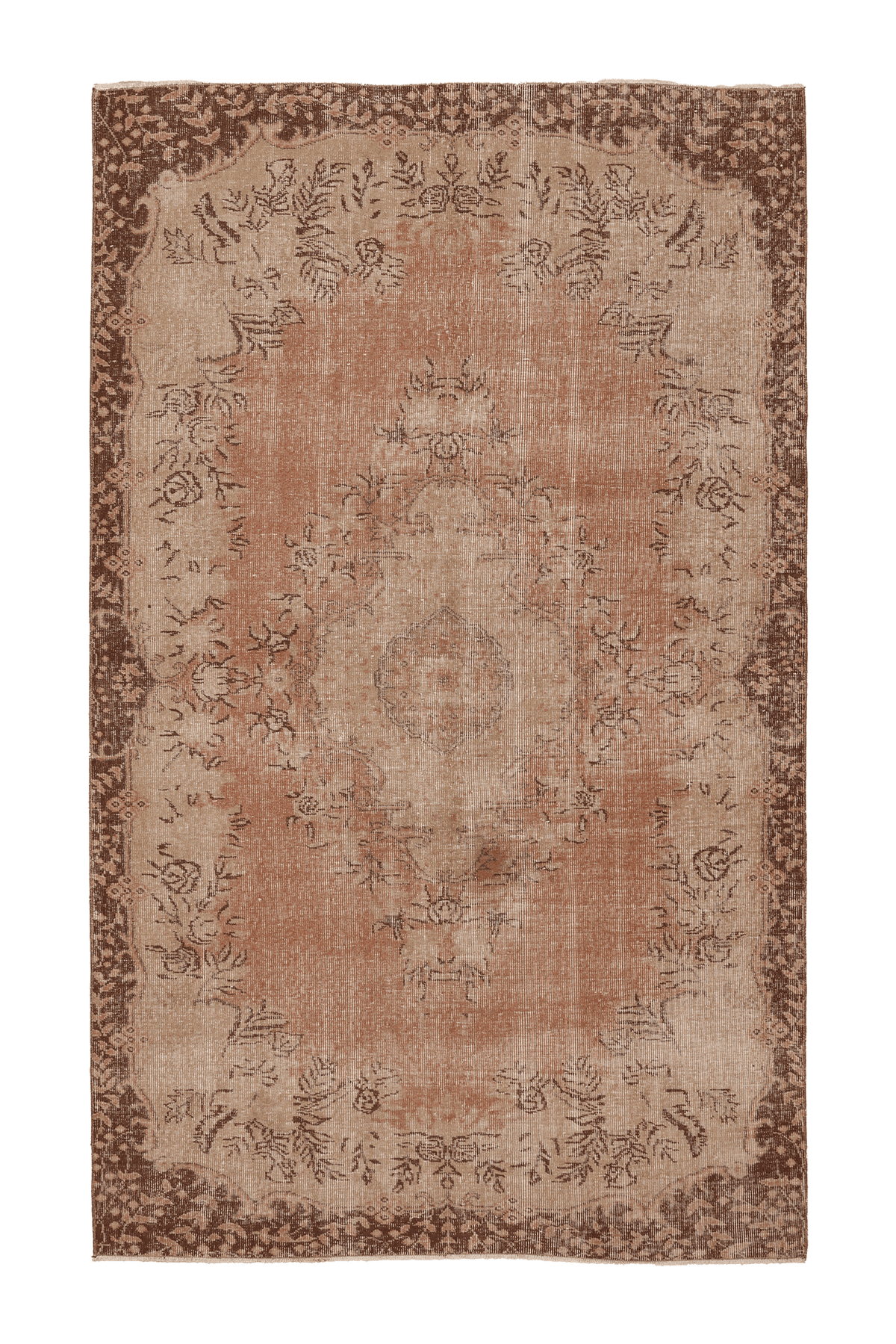 Vintage Isparta Turkish Area Rug 5x9 ft — Brown & Beige Floral