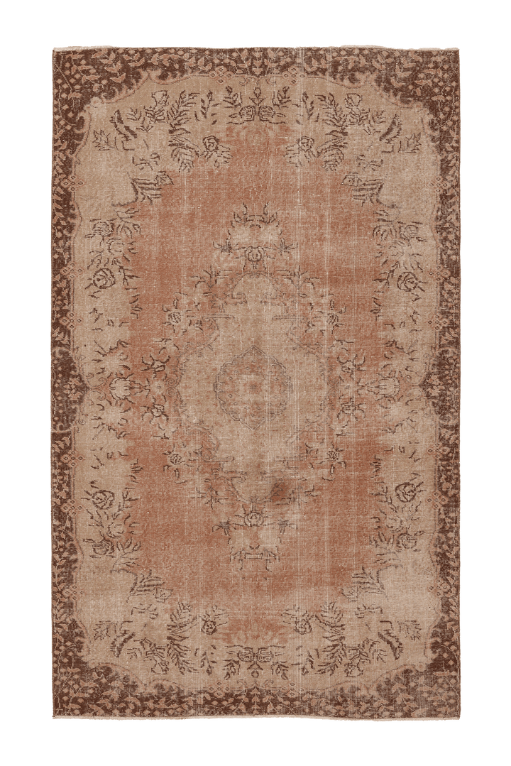 Vintage Isparta Turkish Area Rug 5x9 ft — Brown & Beige Floral