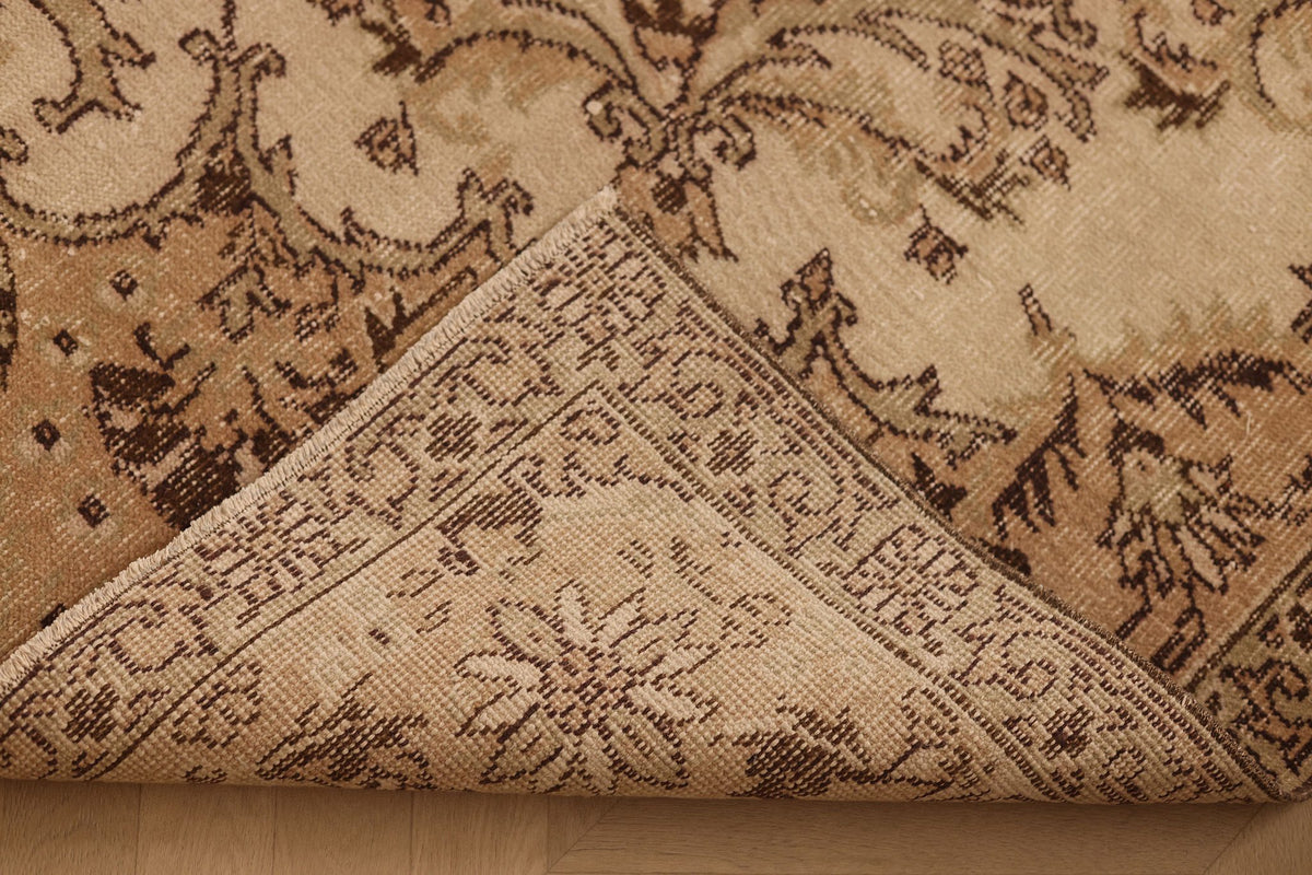 Vintage Isparta Turkish Area Rug 6x9 ft — Beige & Brown Floral