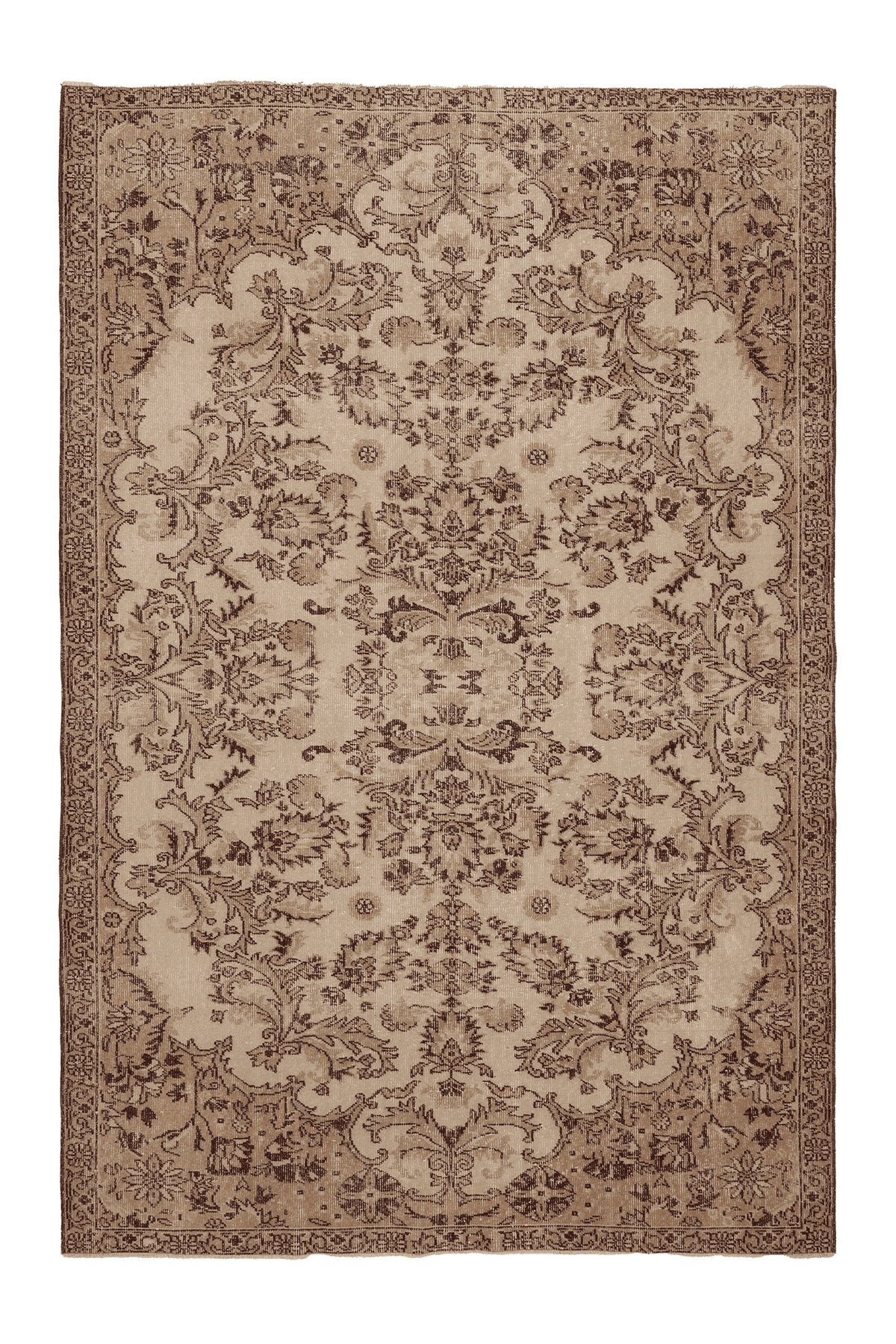Vintage Isparta Turkish Area Rug 6x9 ft — Beige & Brown Floral