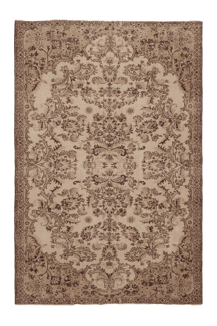 Vintage Isparta Turkish Area Rug 6x9 ft — Beige & Brown Floral