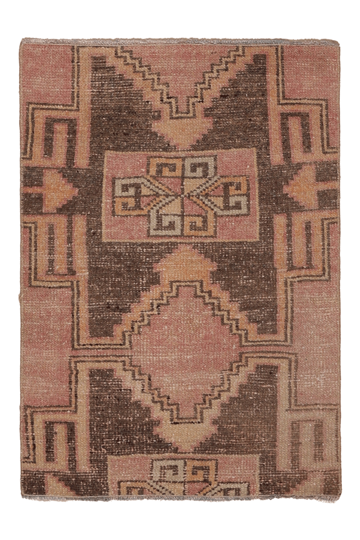 Vintage Malatya Turkish Doormat 2x3 ft — Pink & Brown Geometric