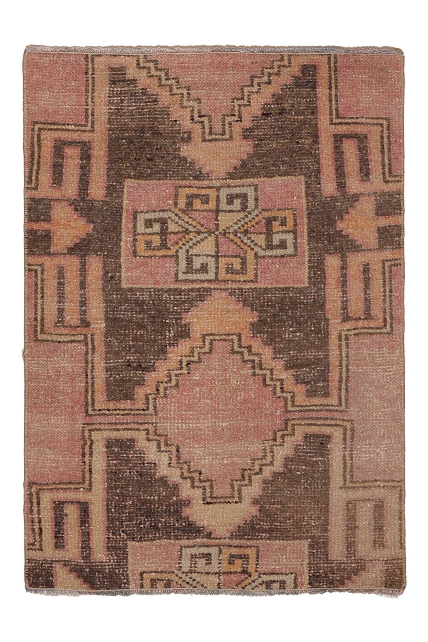 Vintage Malatya Turkish Doormat 2x3 ft — Pink & Brown Geometric
