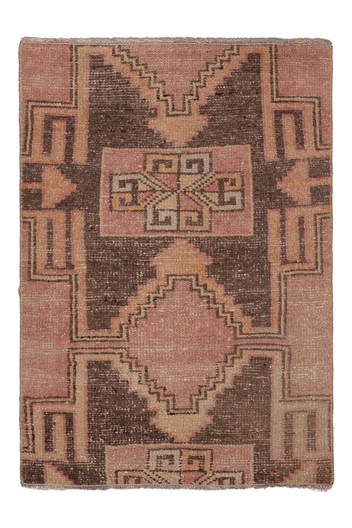 Vintage Malatya Turkish Doormat 2x3 ft — Pink & Brown Geometric