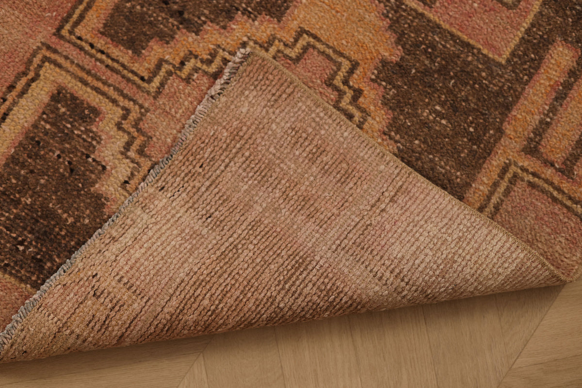 Vintage Malatya Turkish Doormat 2x3 ft — Pink & Brown Geometric