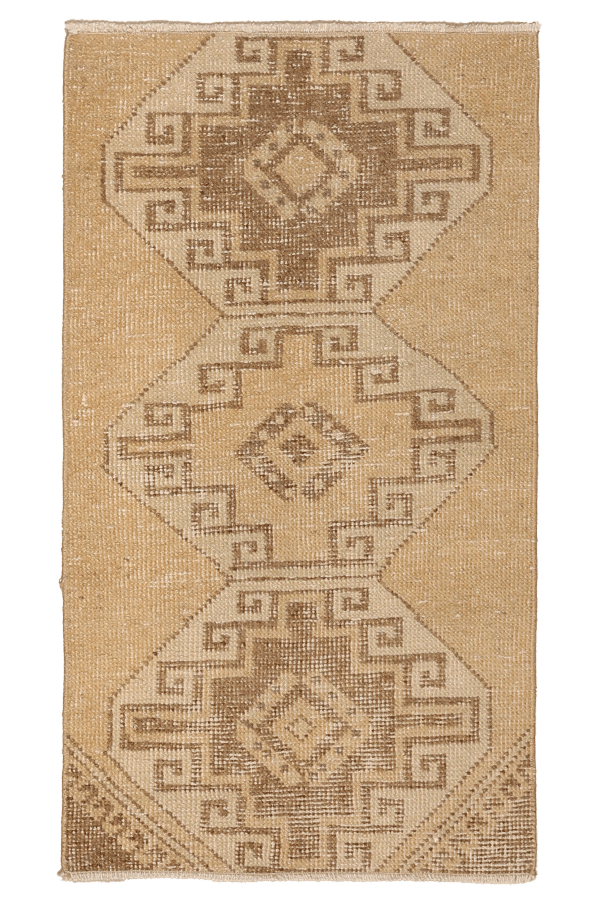 Vintage Malatya Turkish Doormat 2x3 ft — Beige & Brown Geometric