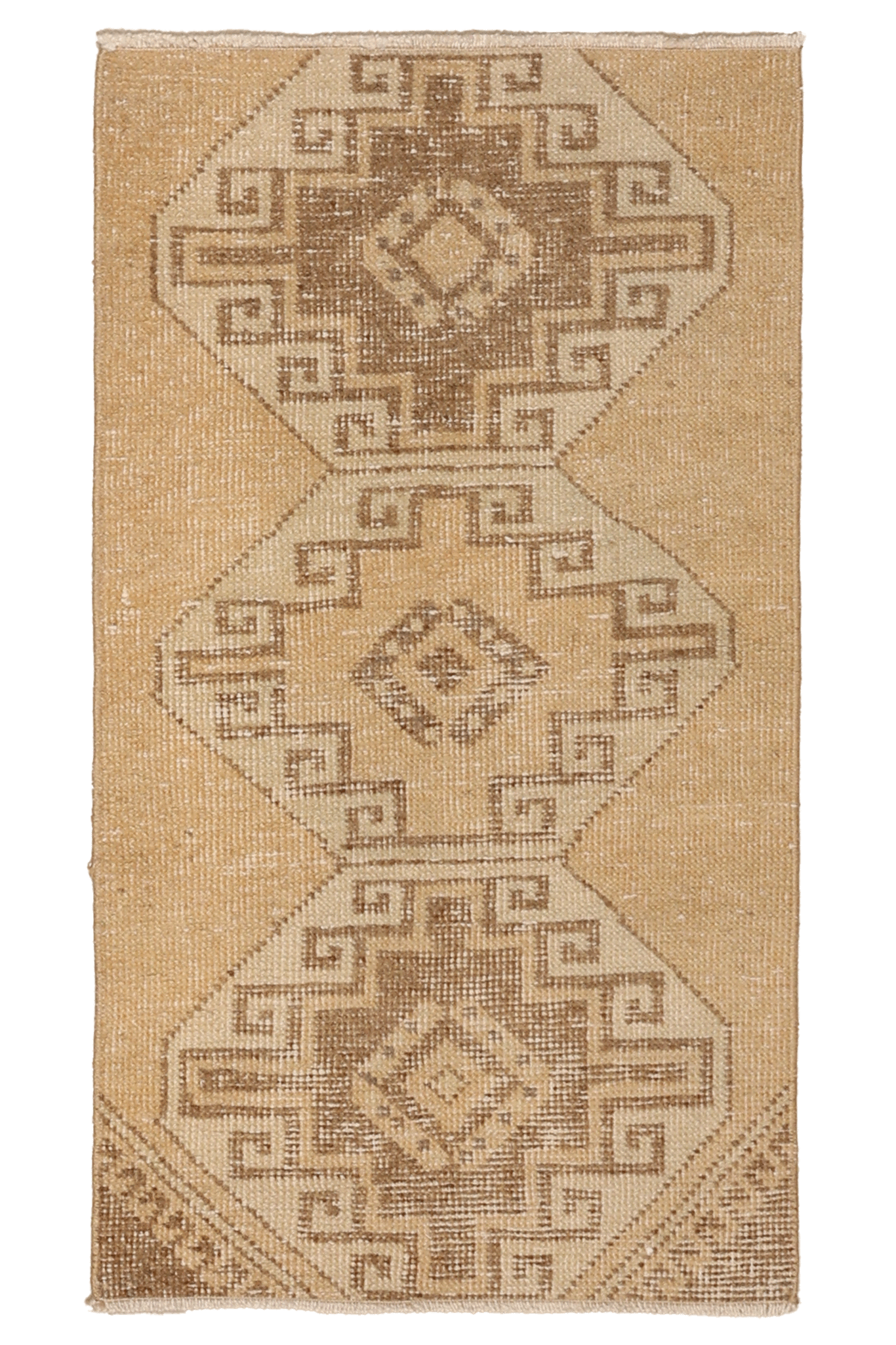 Vintage Malatya Turkish Doormat 2x3 ft — Beige & Brown Geometric