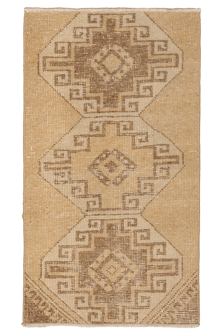 Vintage Malatya Turkish Doormat 2x3 ft — Beige & Brown Geometric