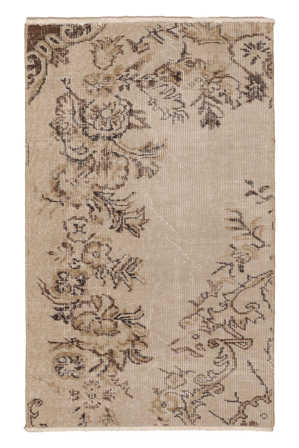 Vintage Isparta Turkish Doormat 2x3 ft — Beige & Brown Distressed