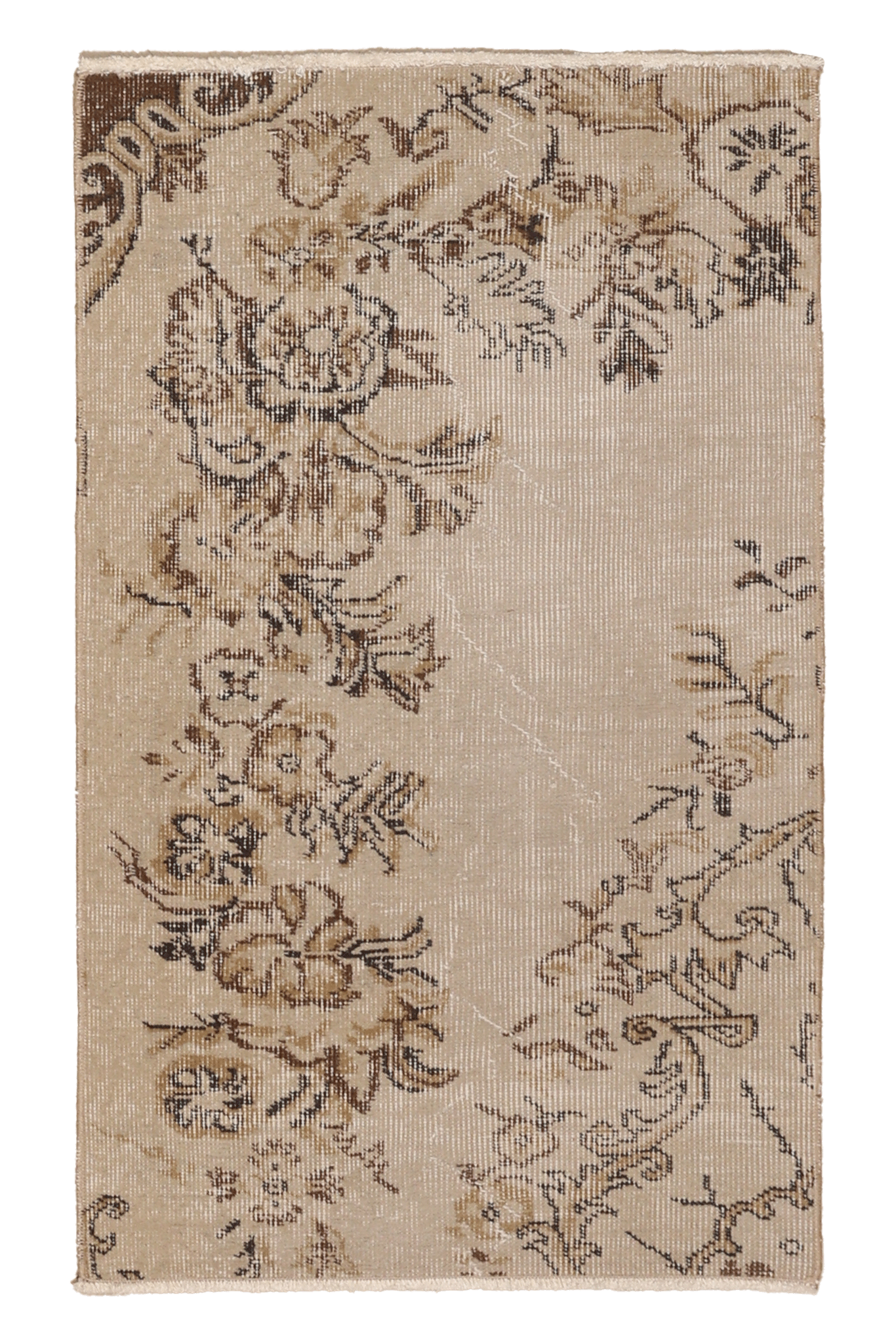 Vintage Isparta Turkish Doormat 2x3 ft — Beige & Brown Distressed