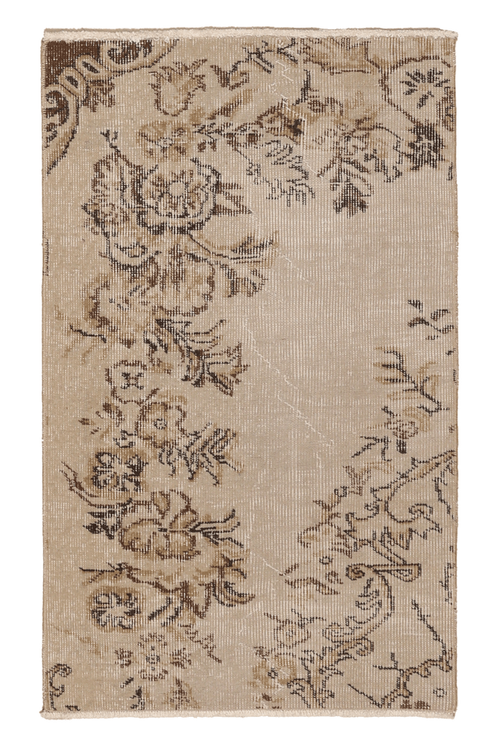 Vintage Isparta Turkish Doormat 2x3 ft — Beige & Brown Distressed