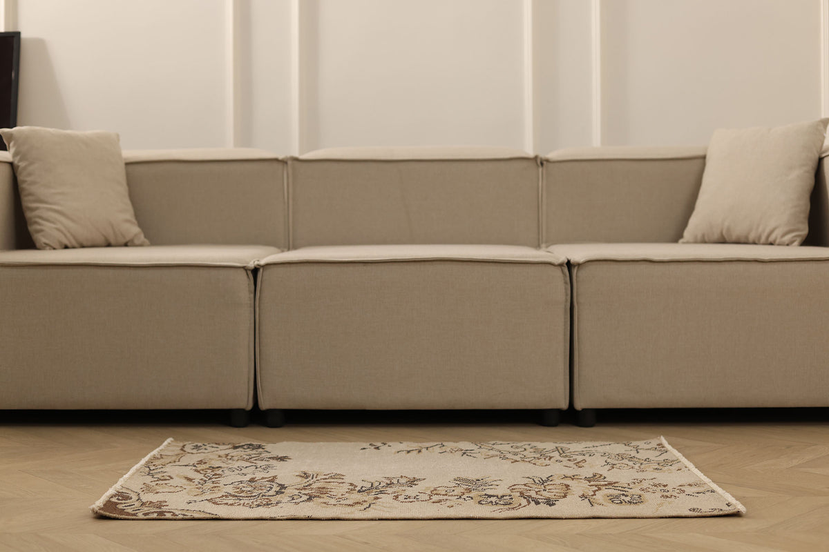 Vintage Isparta Turkish Doormat 2x3 ft — Beige & Brown Distressed
