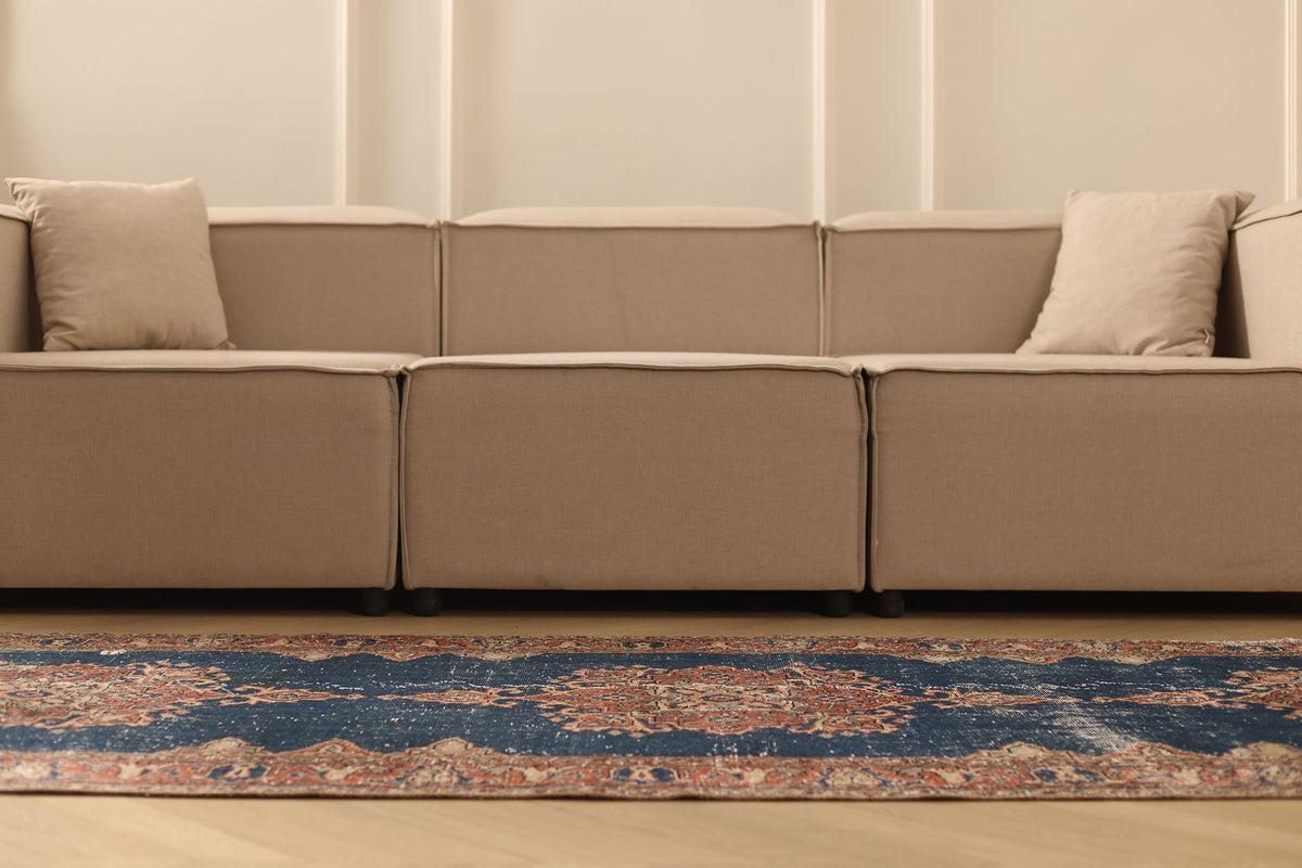 Vintage Isparta Turkish Runner Rug 3x11 ft — Blue & Brown Floral