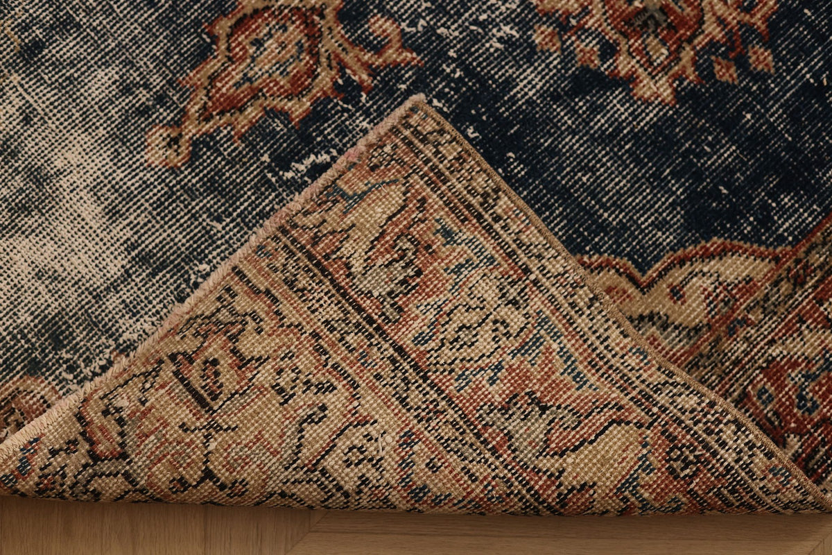 Vintage Isparta Turkish Runner Rug 3x11 ft — Blue & Brown Floral