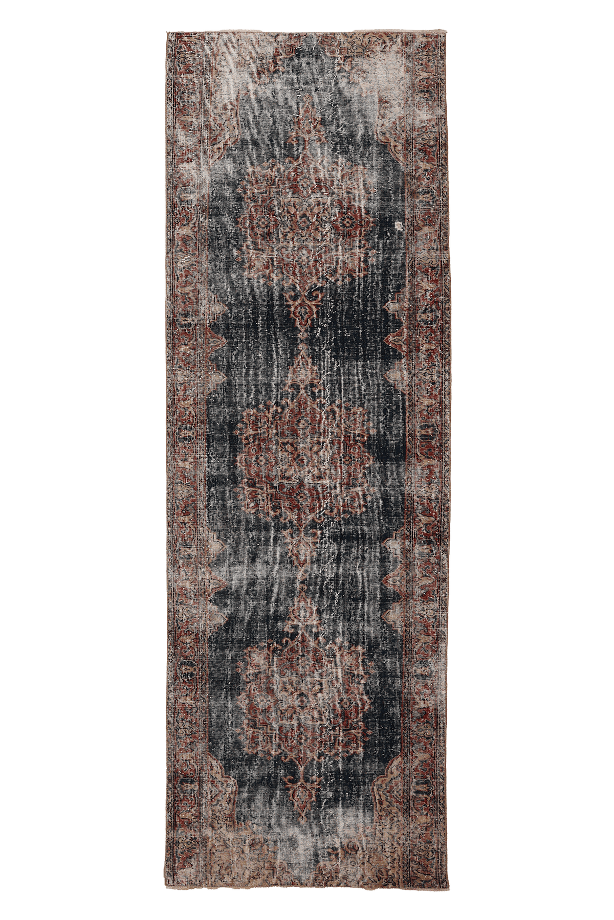 Vintage Isparta Turkish Runner Rug 3x11 ft — Blue & Brown Floral
