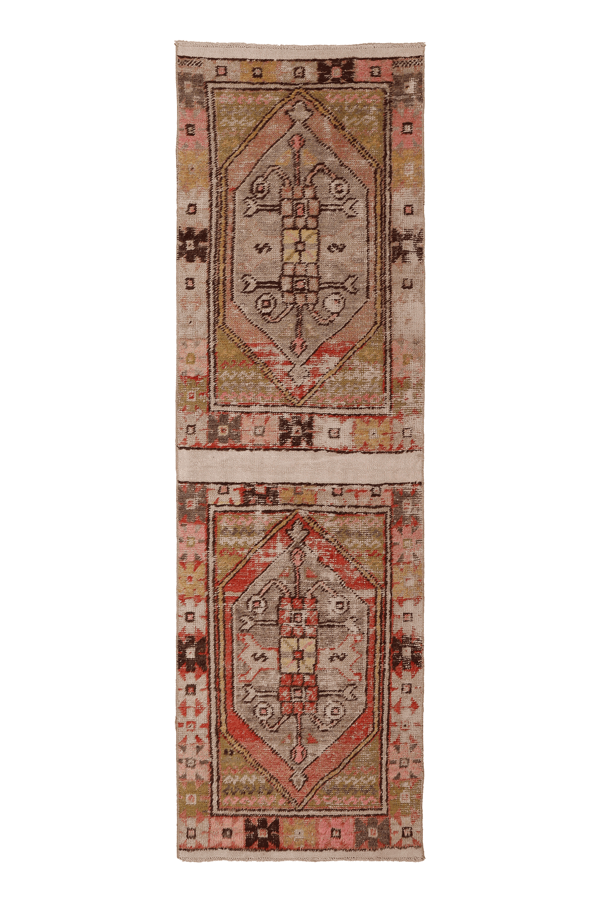 Vintage Nevşehir Turkish Runner Rug 2x8 ft — Beige & Red Geometric