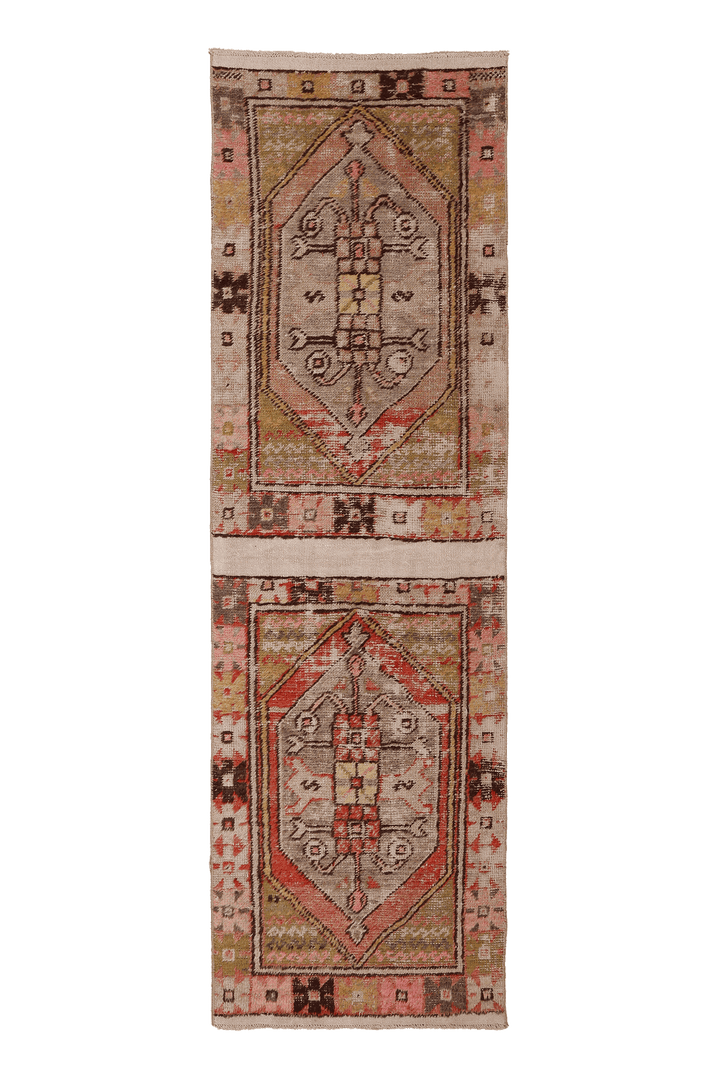 Vintage Nevşehir Turkish Runner Rug 2x8 ft — Beige & Red Geometric