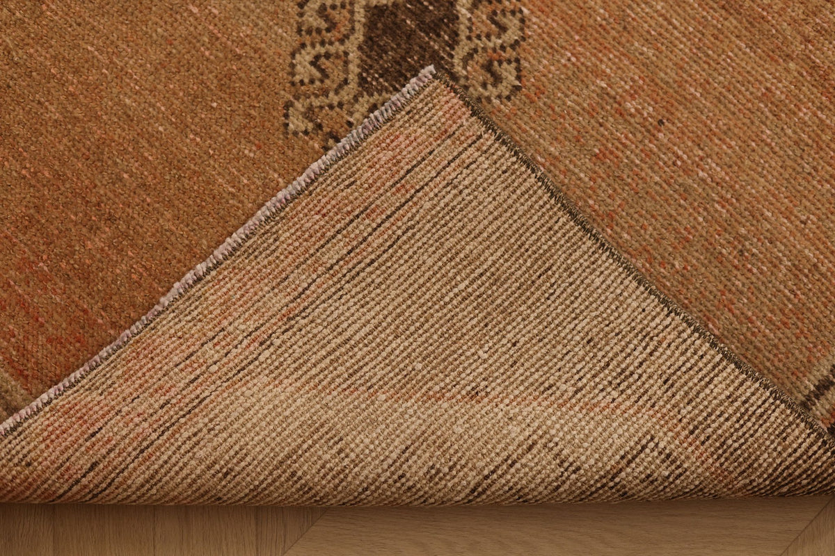 Vintage Malatya Turkish Runner Rug 3x13 ft — Beige & Brown Geometric