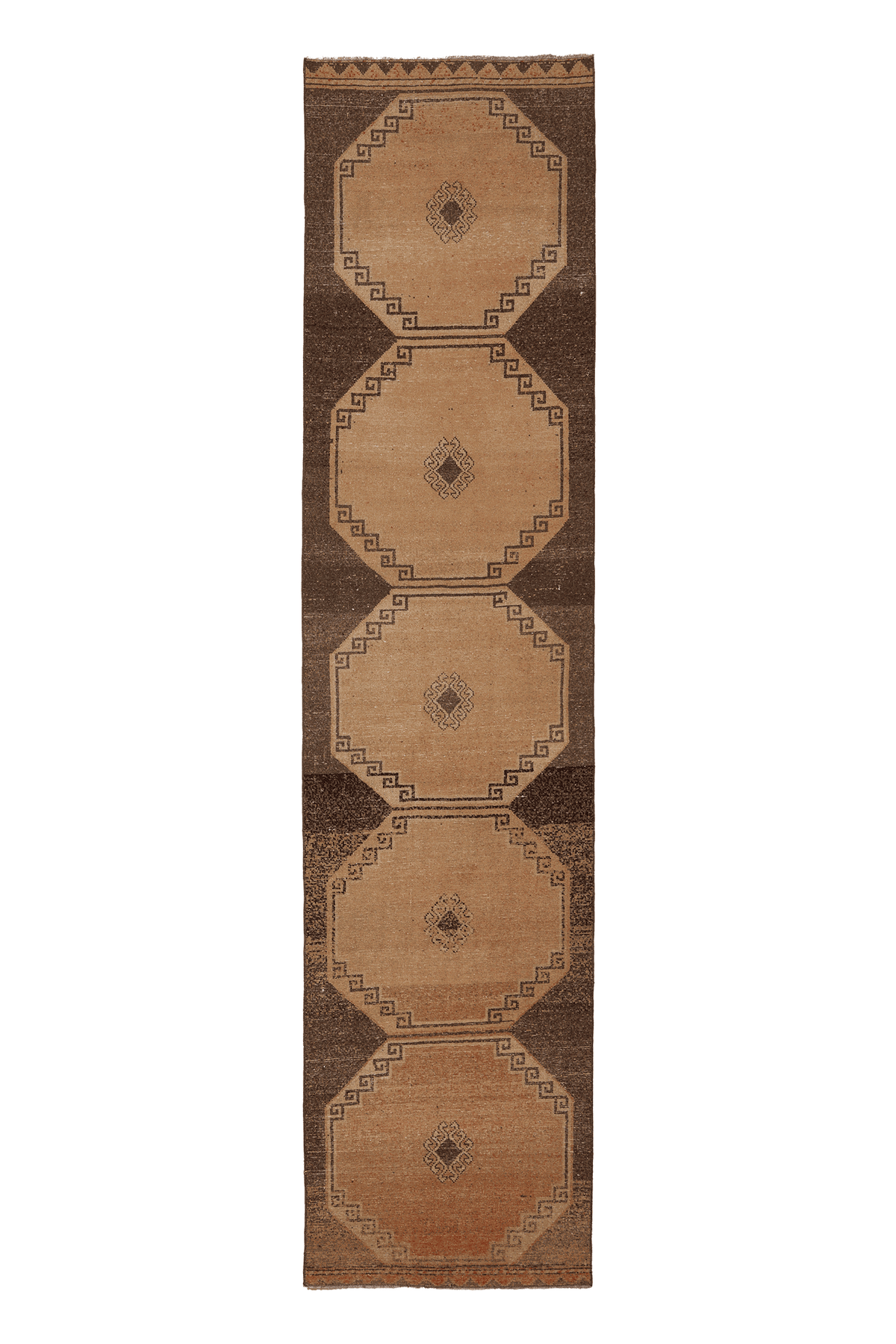 Vintage Malatya Turkish Runner Rug 3x13 ft — Beige & Brown Geometric