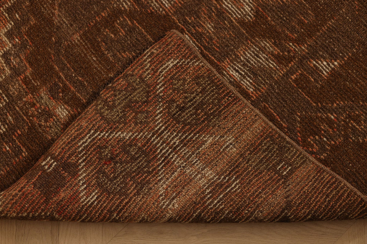 Vintage Gaziantep Turkish Runner Rug 3x10 ft — Brown & Red Geometric