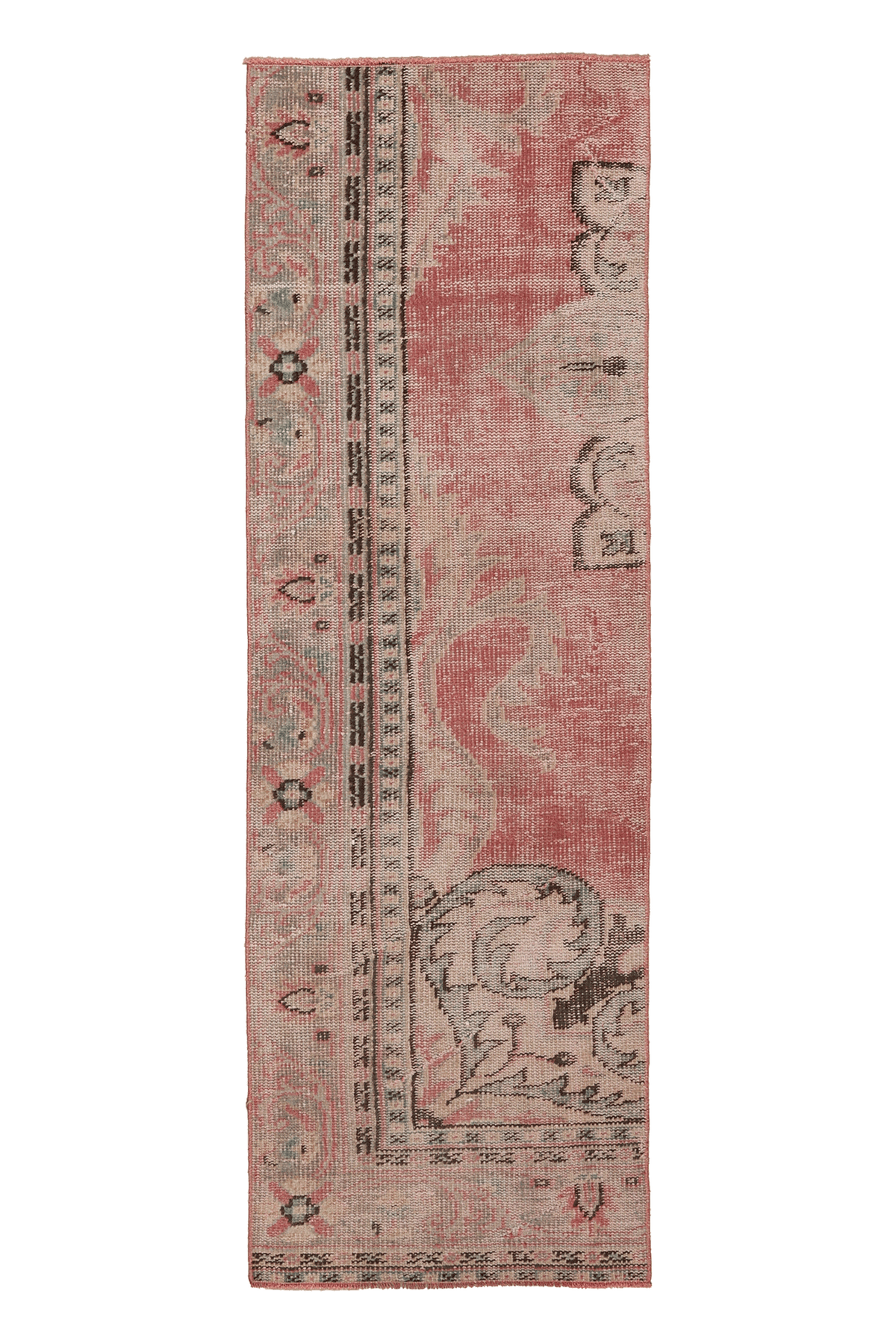 Vintage Manisa Turkish Runner Rug 2x6 ft — Pink & Beige Distressed