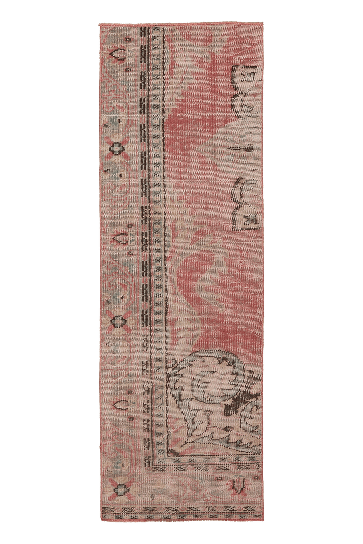 Vintage Manisa Turkish Runner Rug 2x6 ft — Pink & Beige Distressed