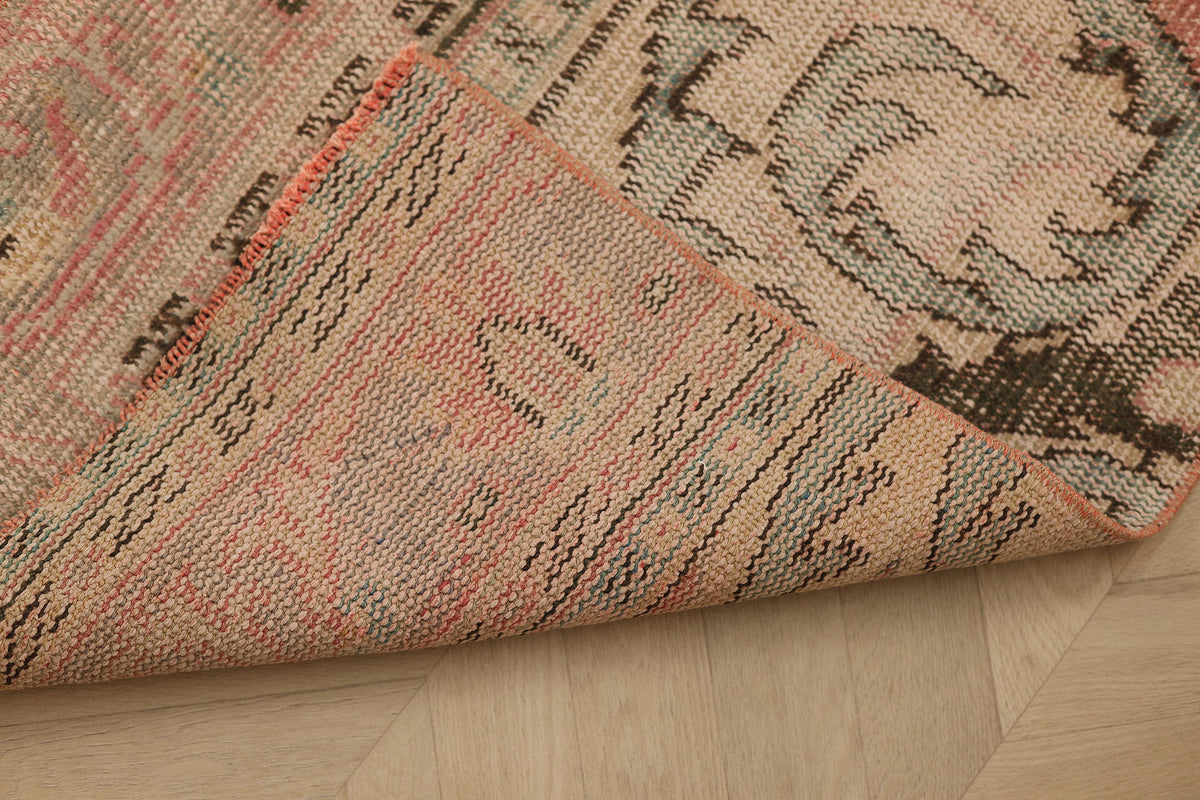 Vintage Manisa Turkish Runner Rug 2x6 ft — Pink & Beige Distressed
