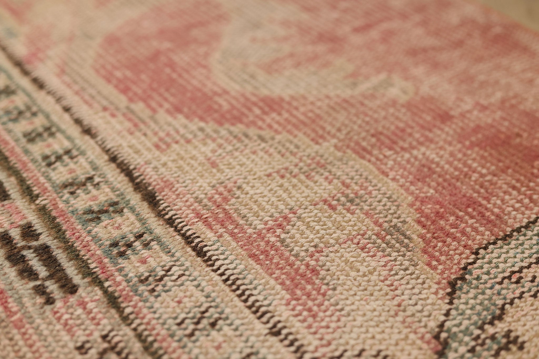 Vintage Manisa Turkish Runner Rug 2x6 ft — Pink & Beige Distressed