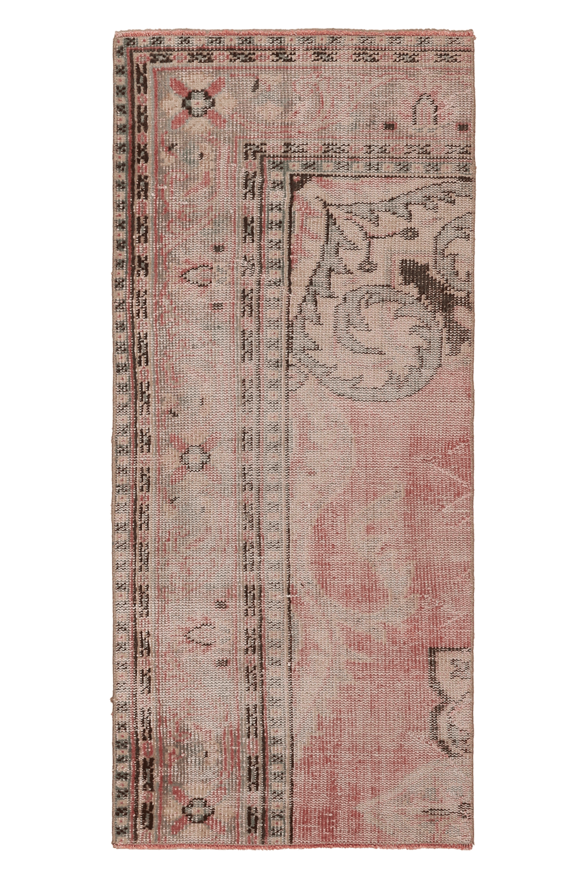 Vintage Manisa Turkish Runner Rug 2x5 ft — Pink & Beige Distressed