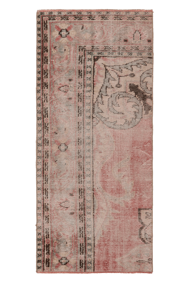 Vintage Manisa Turkish Runner Rug 2x5 ft — Pink & Beige Distressed