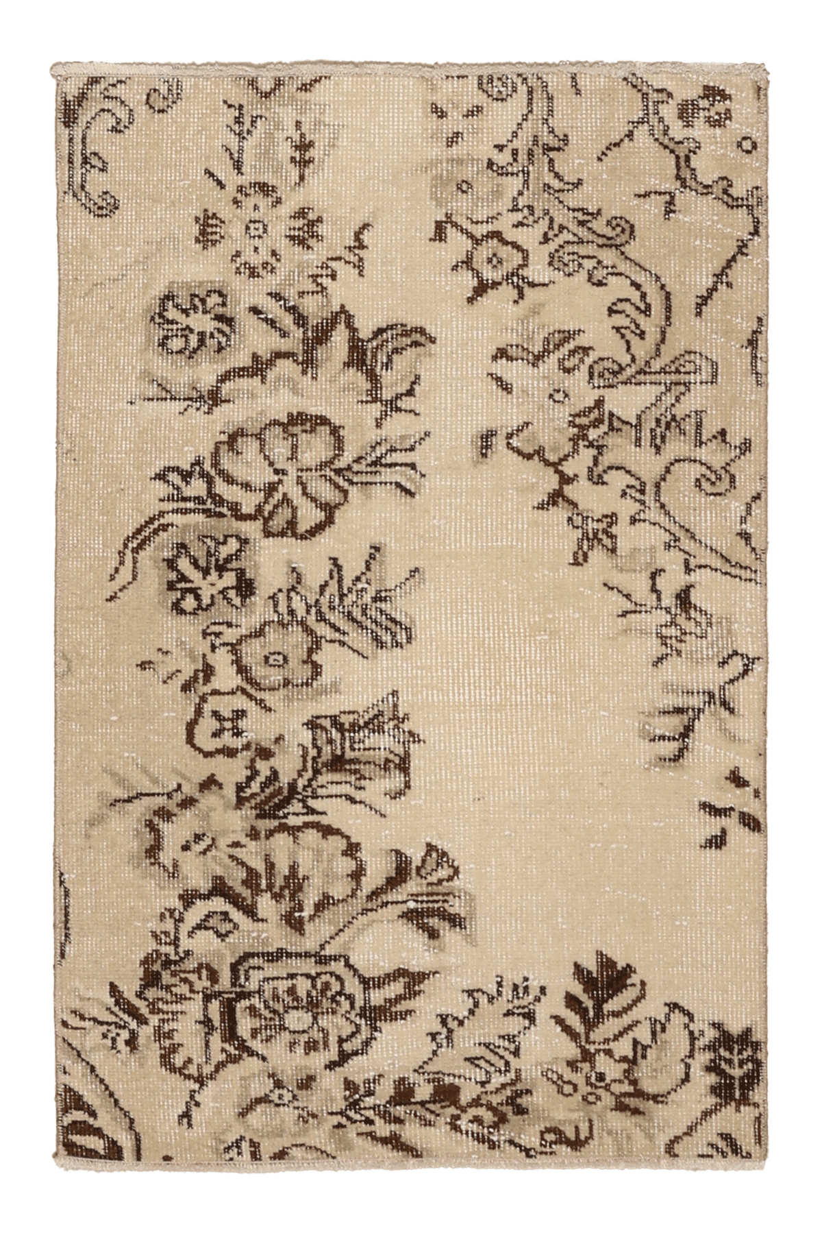 Vintage Isparta Turkish Doormat 2x3 ft — Beige & Brown Floral