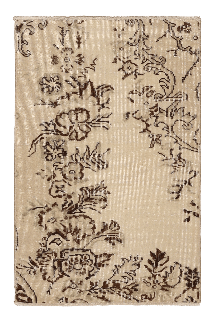 Vintage Isparta Turkish Doormat 2x3 ft — Beige & Brown Floral